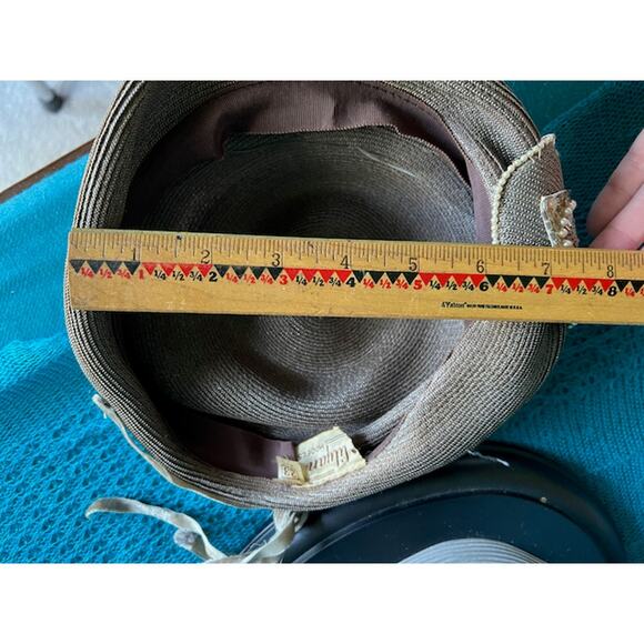 hat straw beret gray pearl detail - Picture 8 of 8
